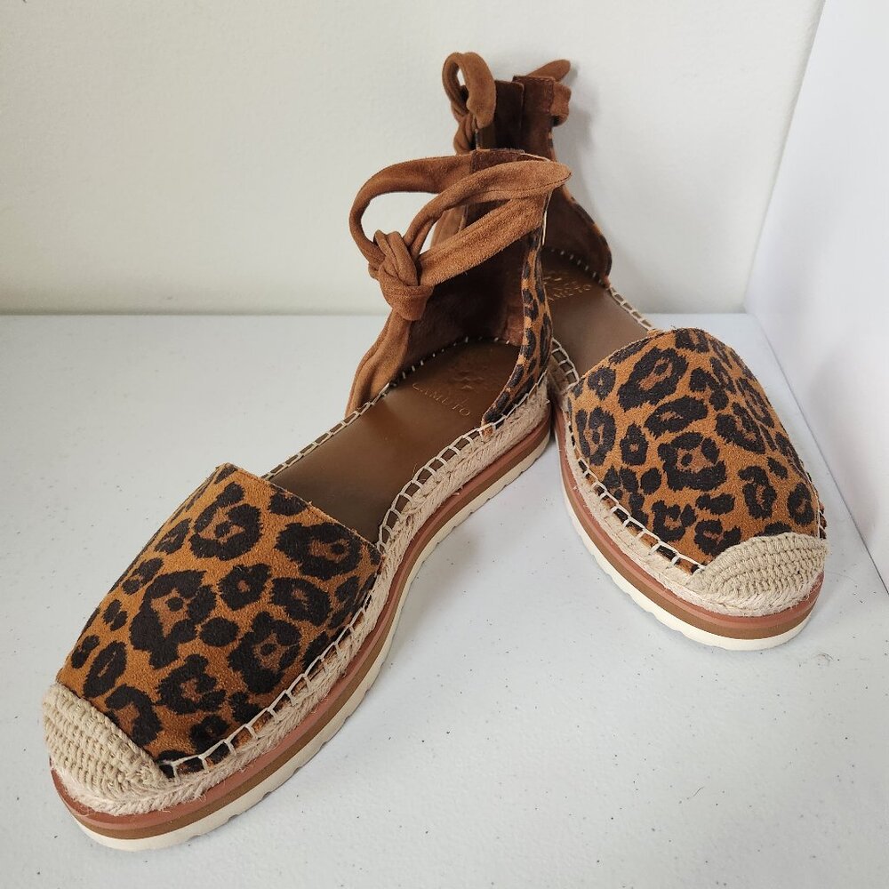 Vince Camuto Binadee Ankle Tie Low Platform Espadrilles Leopard Print Size 8M